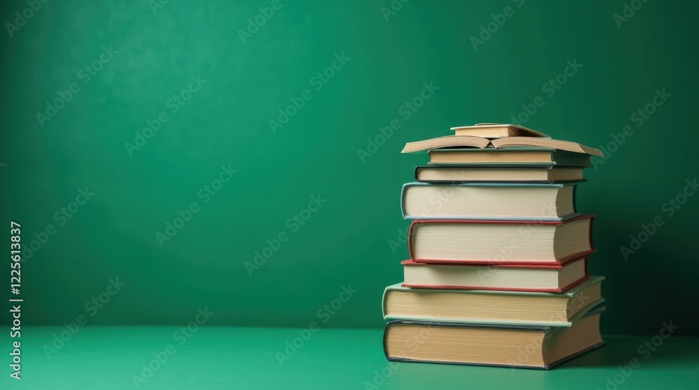 Stack of Books on Green Background Stack of Books on Green Background