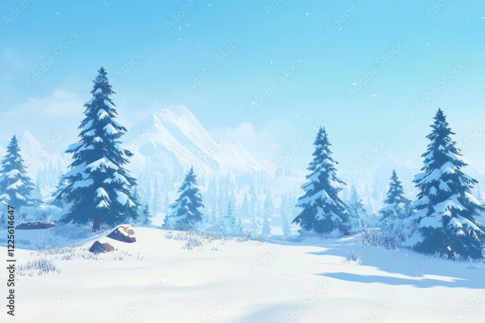 Fototapeta premium Serene Snowy Landscape with Fir Trees