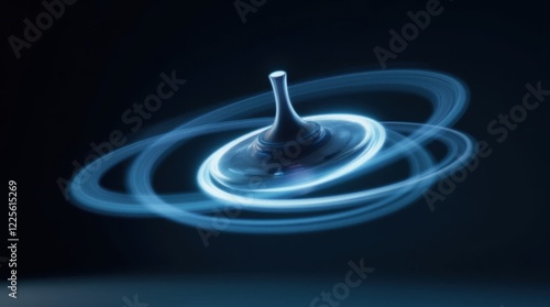 Hyper-Realistic Spinning Top with Glowing Blue-White Rings
