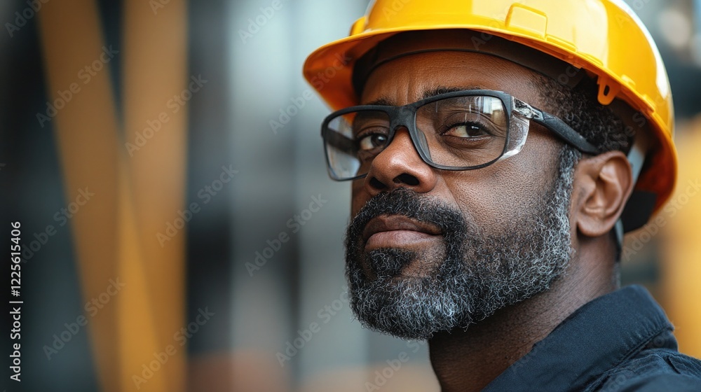 A side profile of a man wearing a yellow hard hat, symbolizing construction and safety. A side profile of a man wearing a yellow hard hat, symbolizing construction and safety.