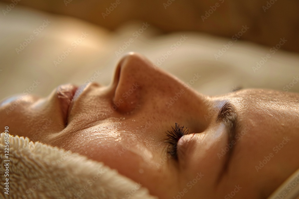 Naklejka premium Beautician is applying a face cream mask to a woman relaxing with her eyes closed