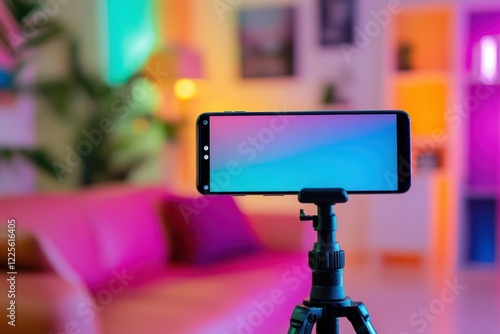 Smartphone on Tripod in a Vibrant Room