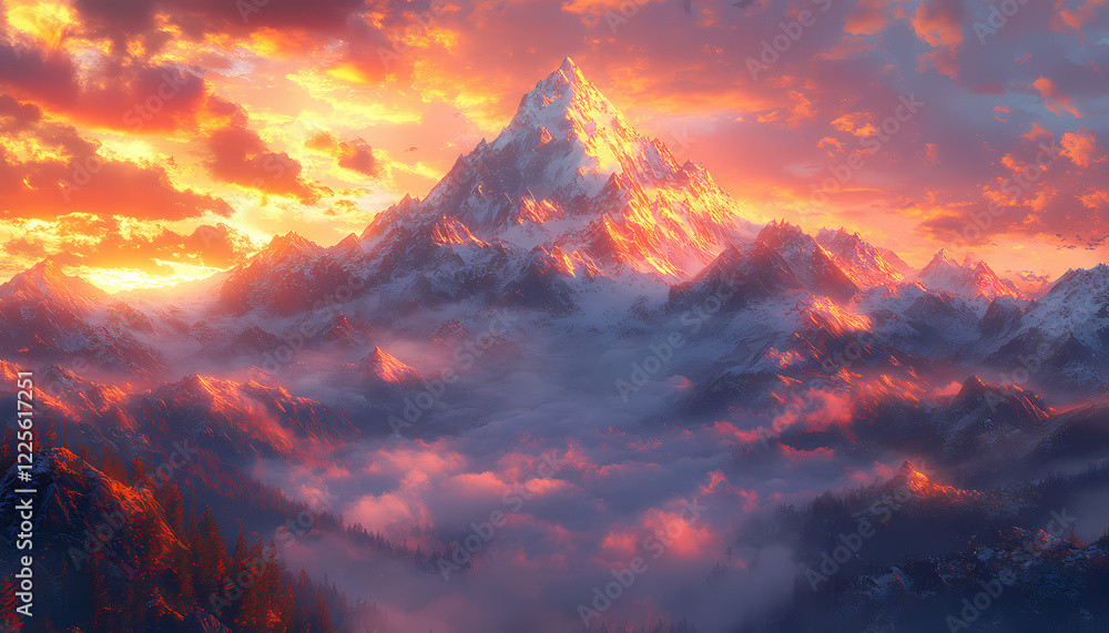 Fototapeta premium Discover the mythical kingdom of Shambhala hidden among towering mountains