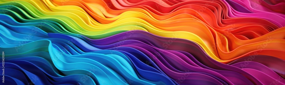 Waves of colorful fabric represent the LGBT pride flag, flowing together in a beautiful display of unity and diversity during a vibrant celebration event focused on love and acceptance Waves of colorful fabric represent the LGBT pride flag, flowing together in a beautiful display of unity and diversity during a vibrant celebration event focused on love and acceptance