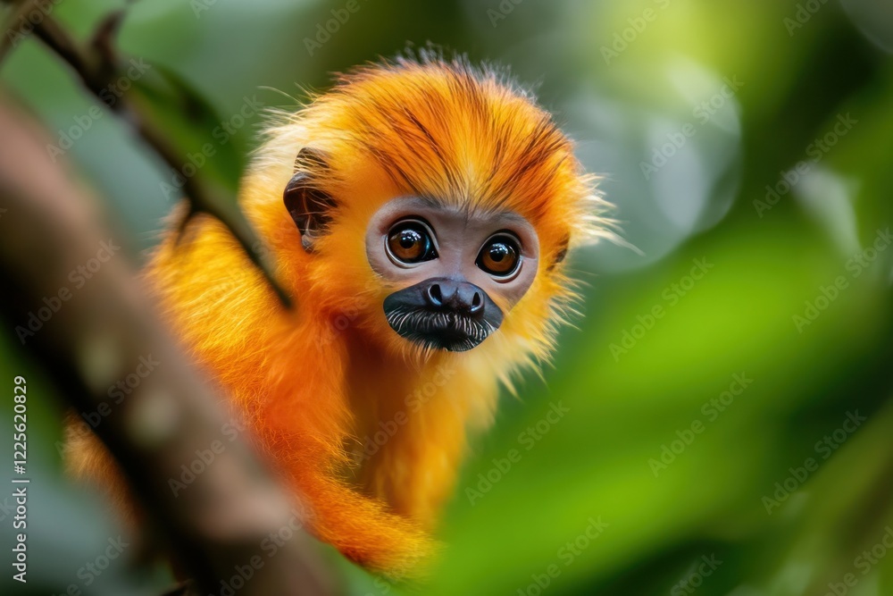 Charming Young Monkey with Bright Orange Fur Charming Young Monkey with Bright Orange Fur