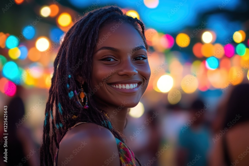 Joyful Young Woman Smiling Brightly Outdoors Joyful Young Woman Smiling Brightly Outdoors