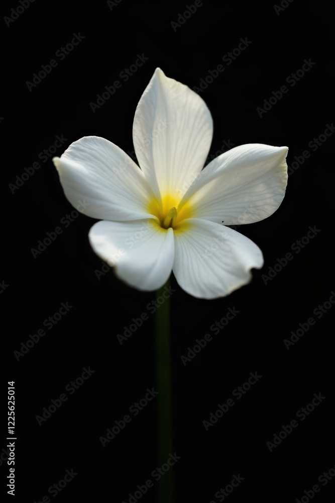 Fototapeta premium White star leaf flower against stark contrast, background, black, dark
