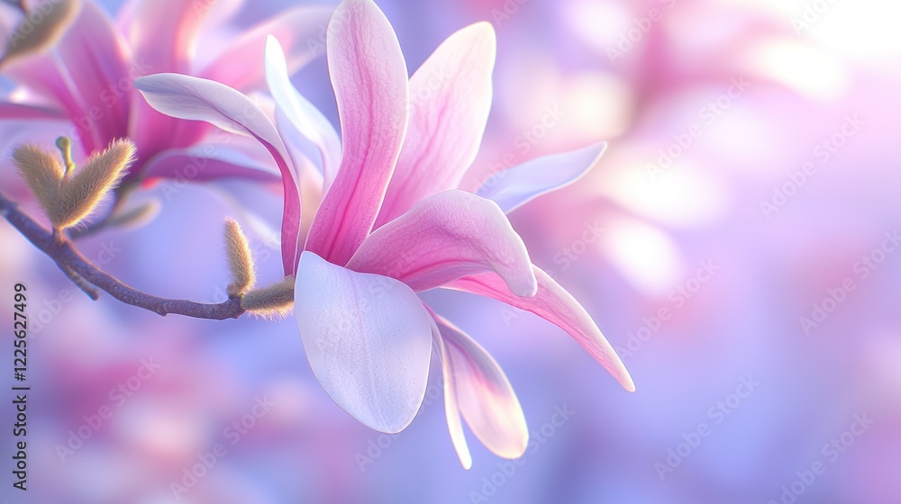 Fototapeta premium Pink Magnolia Blossom in Soft Light