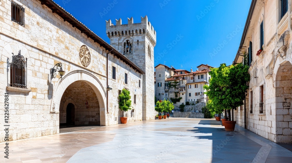 Fototapeta premium Medieval Town Street on a Sunny Day