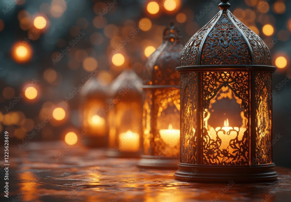 Elegant decorative lanterns casting warm light in a dreamy atmosphere with a beautiful bokeh effect creating a serene and inviting ambiance for relaxation. Elegant decorative lanterns casting warm light in a dreamy atmosphere with a beautiful bokeh effect creating a serene and inviting ambiance for relaxation.