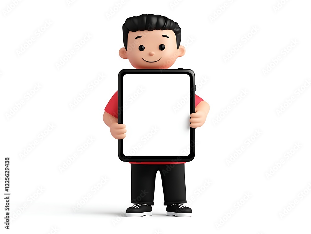 cartoon man holding smartphone, blank screen cartoon man holding smartphone, blank screen