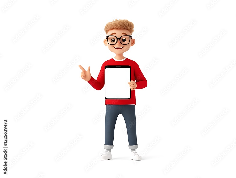 cartoon man holding smartphone, blank screen cartoon man holding smartphone, blank screen