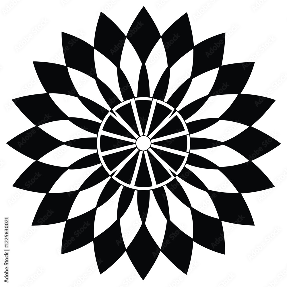 Black Silhouette Mandala Design with Intricate Patterns on White Background Black Silhouette Mandala Design with Intricate Patterns on White Background