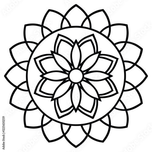 Black Silhouette Mandala Design with Intricate Patterns on White Background