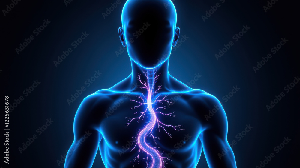 This image depicts a stylized representation of a human body with an emphasis on the VNS (Vagus Nerve Stimulation) area. This image depicts a stylized representation of a human body with an emphasis on the VNS (Vagus Nerve Stimulation) area.