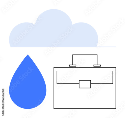 Abstract cloud, water drop, and briefcase elements. Ideal for business sustainability, resource management, cloud storage, work-life balance, technology, environmental focus and data-driven systems