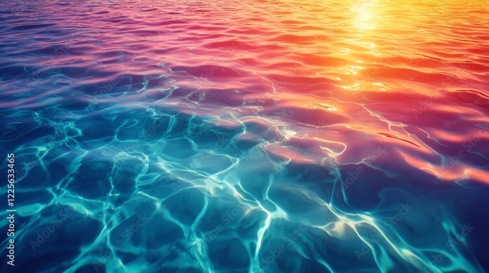 The water is blue and has a rainbow effect The water is blue and has a rainbow effect