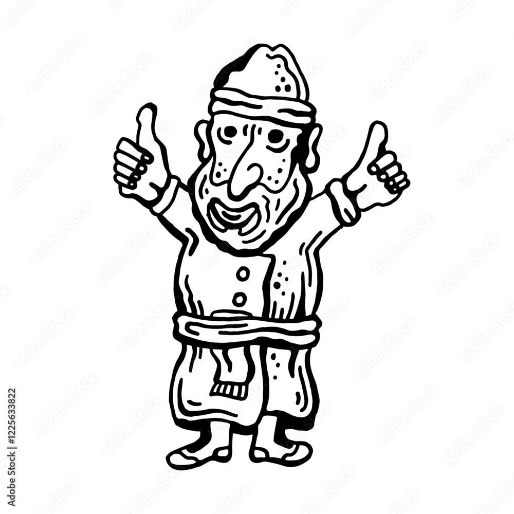 A happy man in a dressing gown or coat with a beard,vector illustration on a white background A happy man in a dressing gown or coat with a beard,vector illustration on a white background