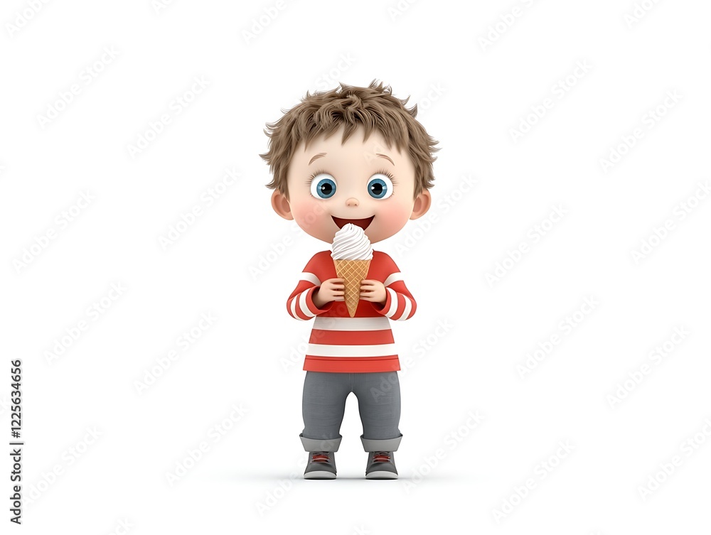 Fototapeta premium cartoon child eating ice cream
