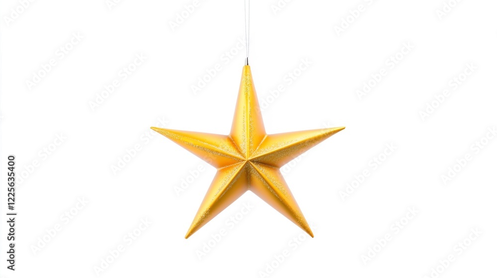 Fototapeta premium Shining Golden Star Ornament Hanging Against White Background