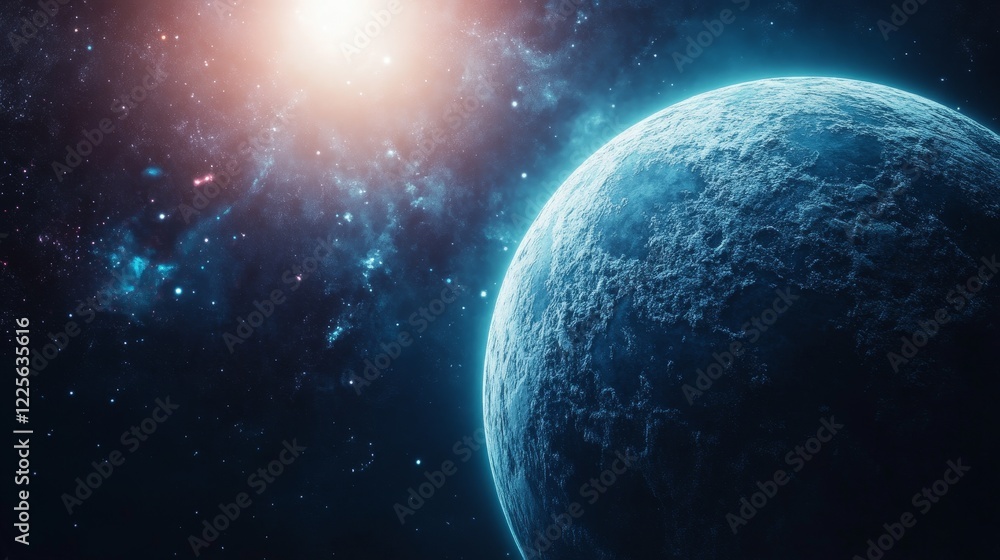 Fototapeta premium A blue planet with a sun in the background