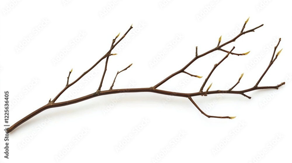 Bare Branch with Buds on White Background for Nature Concept Bare Branch with Buds on White Background for Nature Concept