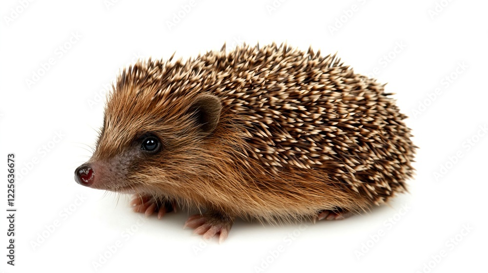 Cute Hedgehog Sitting on White Background with Sharp Quills Cute Hedgehog Sitting on White Background with Sharp Quills