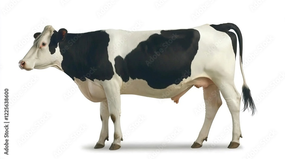 Dairy Cow Standing in Profile on a White Background Dairy Cow Standing in Profile on a White Background