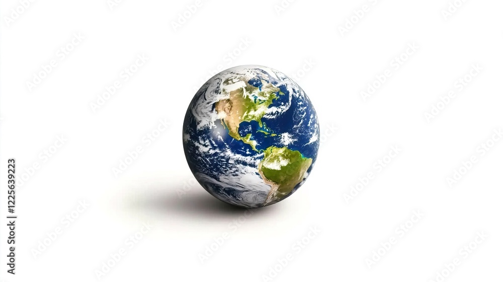 Fototapeta premium Colorful Earth Globe on White Background with Ocean and Land Masses