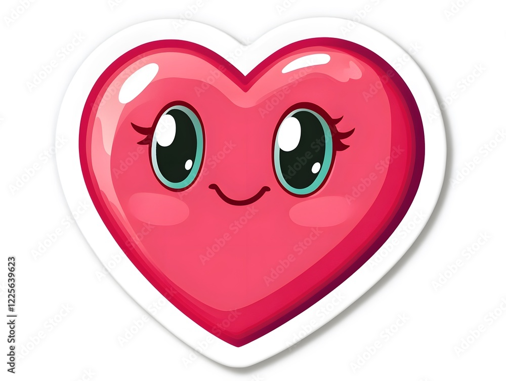 Cute Cartoon Heart Sticker Adorable Pink Emoji Love Cute Cartoon Heart Sticker Adorable Pink Emoji Love