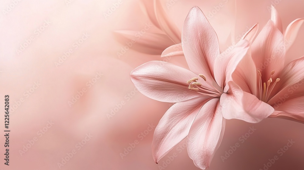 Fototapeta premium Delicate Pink Lilies Softly Bloom in Gentle Light