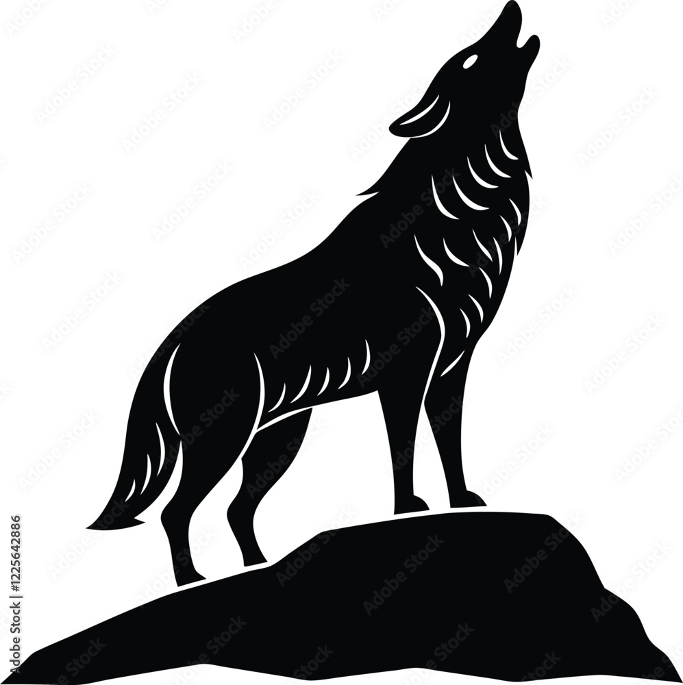 Fototapeta premium Wolf howling in the hill silhouette vector illustration