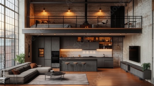 Wallpaper Mural Modern Loft Kitchen and Living Room with Industrial Design Elements Torontodigital.ca