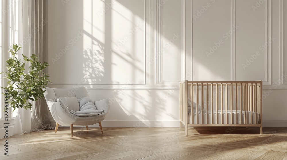 Modern Minimalist Nursery Interior with Crib and Natural Light Modern Minimalist Nursery Interior with Crib and Natural Light
