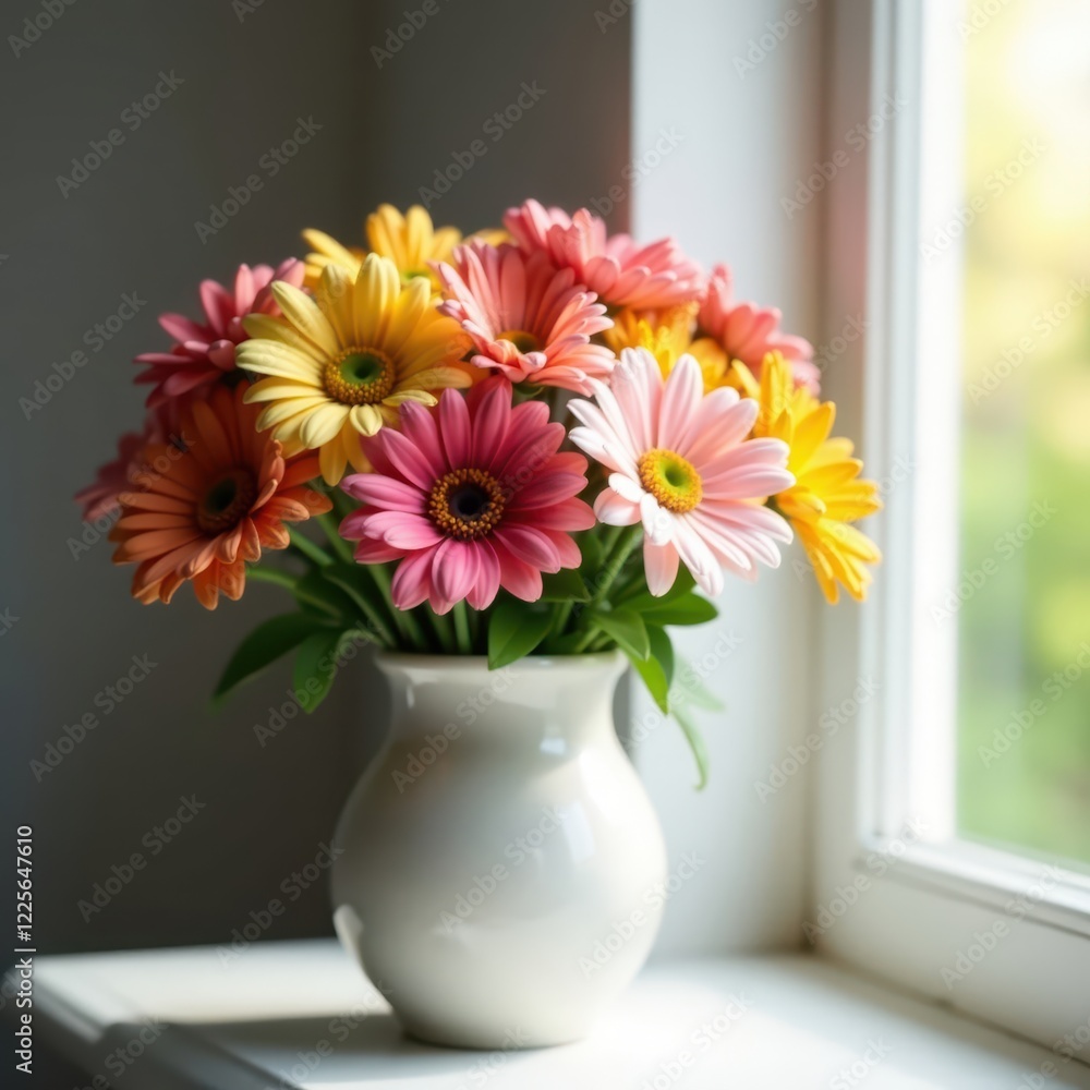 custom made wallpaper toronto digitalDaisies arranged in ceramic vase, soft light from window, white, interior, pretty