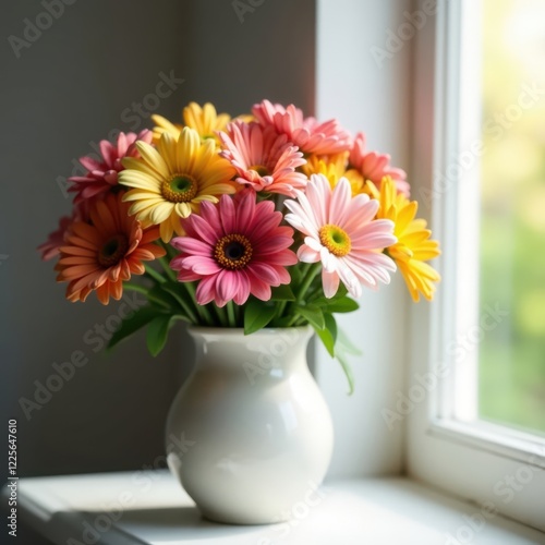 Wallpaper Mural Daisies arranged in ceramic vase, soft light from window, white, interior, pretty Torontodigital.ca