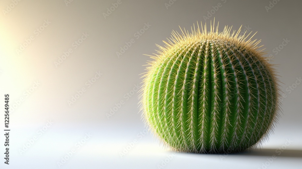 Round Green Cactus with Spines against Soft Background Light Round Green Cactus with Spines against Soft Background Light