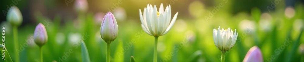 Fototapeta premium Wild leek flower Allium ampeloprasum in garden bed, petals, white