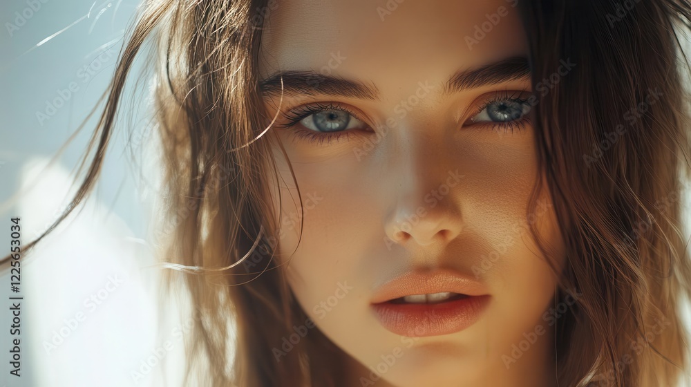 high-fashion beauty portrait featuring model with glossy brunette hair, soft lighting, minimal makeup, focus on hair texture and movement high-fashion beauty portrait featuring model with glossy brunette hair, soft lighting, minimal makeup, focus on hair texture and movement