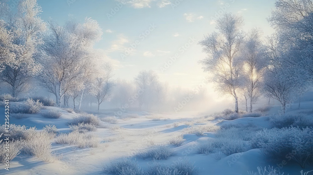 Winter Wonderland Scene Frost Covered Trees And Path Winter Wonderland Scene Frost Covered Trees And Path