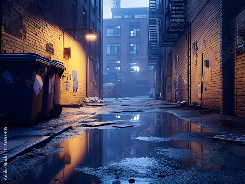 Dark Urban Alleyway at Night: Gritty City Backstreet Scene