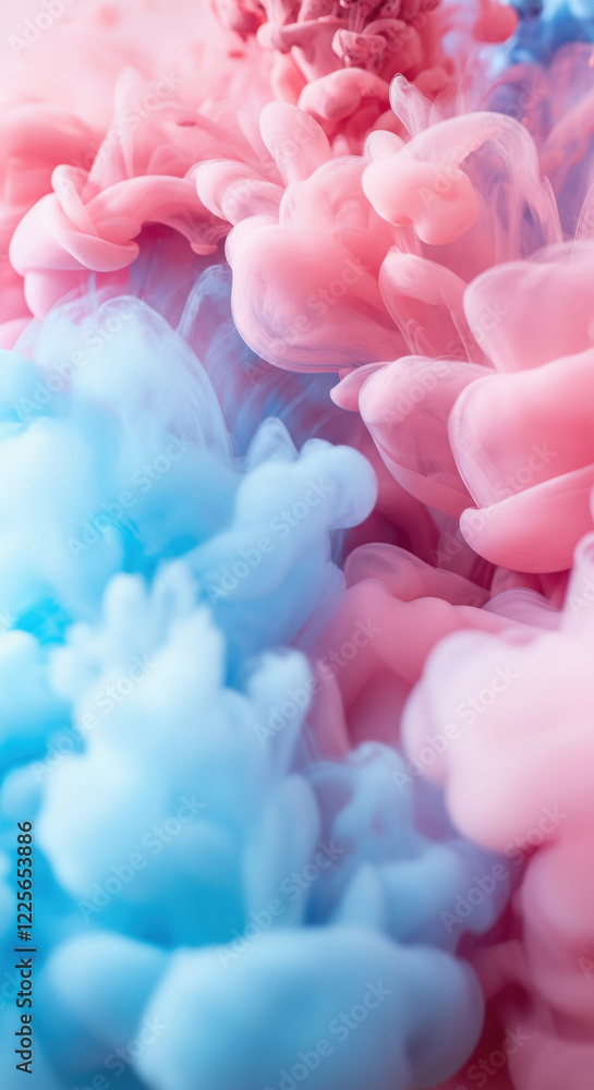 Fototapeta premium Colorful smoke swirls in blue and pink creating a vibrant abstract visual at a studio setting
