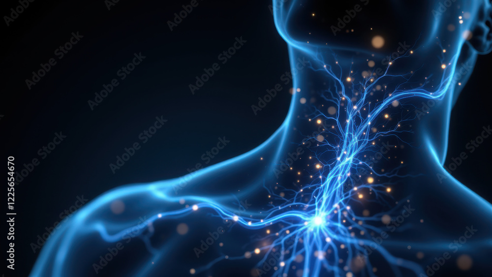 Visualization of a person's neck with highlighted VNS - Vagus Nerve Stimulation. Visualization of a person's neck with highlighted VNS - Vagus Nerve Stimulation.