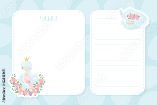 Note Card with Beautiful Swan Bird Vector Template