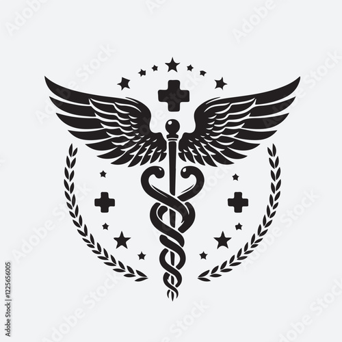 caduceus medical symbol on black background