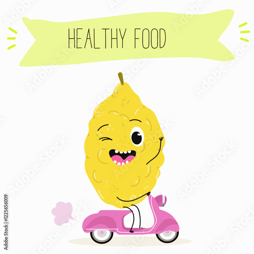 Citron fruit, funny fruit cute cheerful characters. Vector hand drawn illistration.