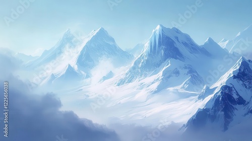 Wallpaper Mural majestic snow-capped mountain range with crystalline ice formations mysteriously floating in crisp arctic air, ethereal atmosphere with subtle fog Torontodigital.ca