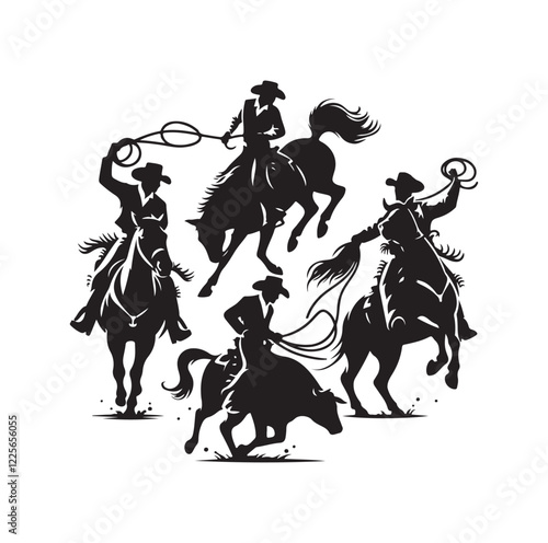 Cowboys in rodeo  silhouette vector illustration
