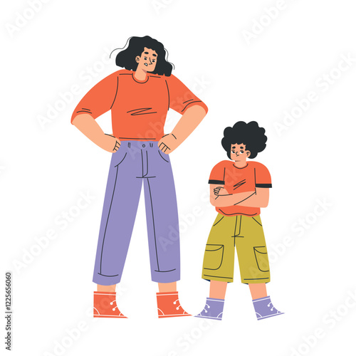 Woman Parent Swear at Boy Son Yelling and Scold Vector Illustration