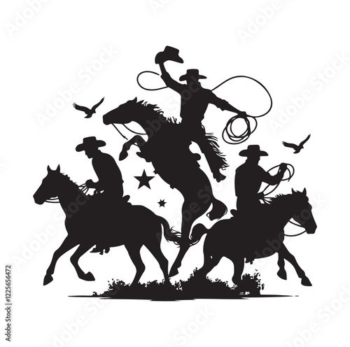 Cowboys in rodeo  silhouette vector illustration
